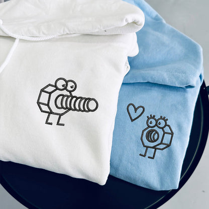 Cute Screw and Nut Matching Hoodies for Couples - Custom Embroidered Couple Sweatshirts