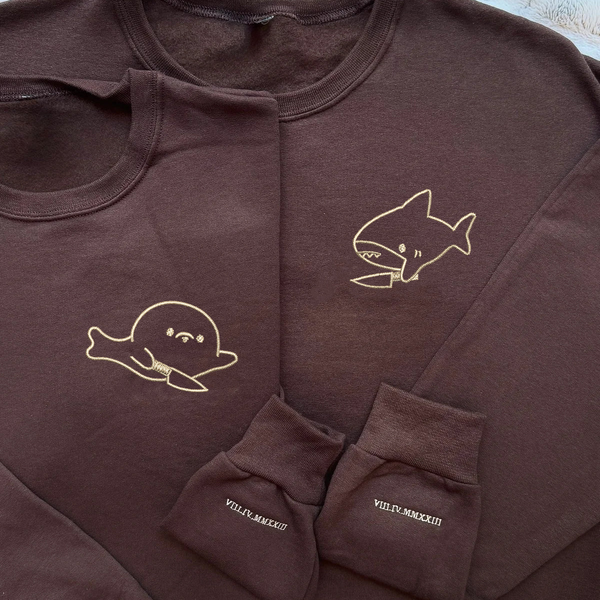 Cute Shark and Seal Matching Hoodies for Couples - Custom Embroidered Couple Sweatshirts