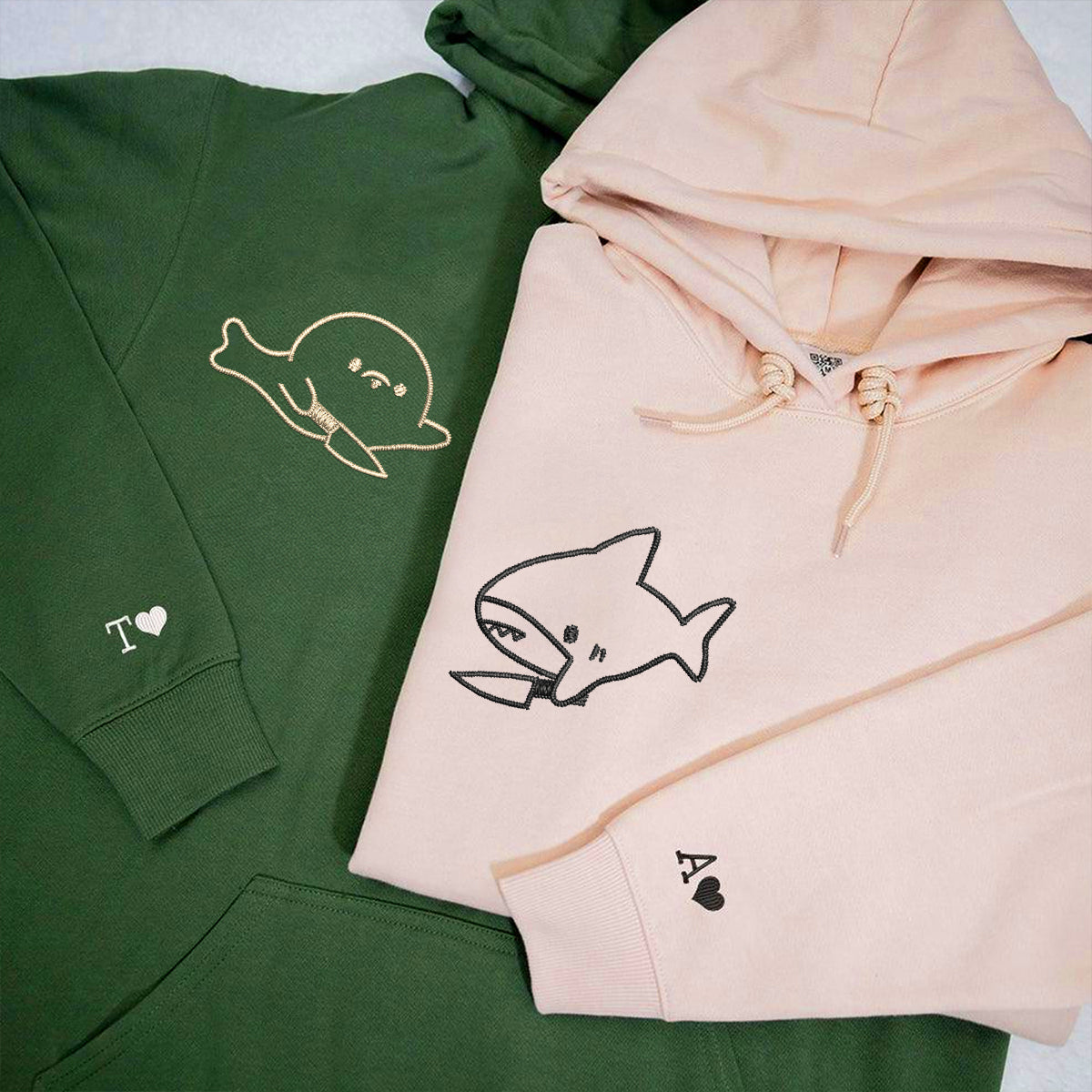 Cute Shark and Seal Matching Hoodies for Couples - Custom Embroidered Couple Sweatshirts