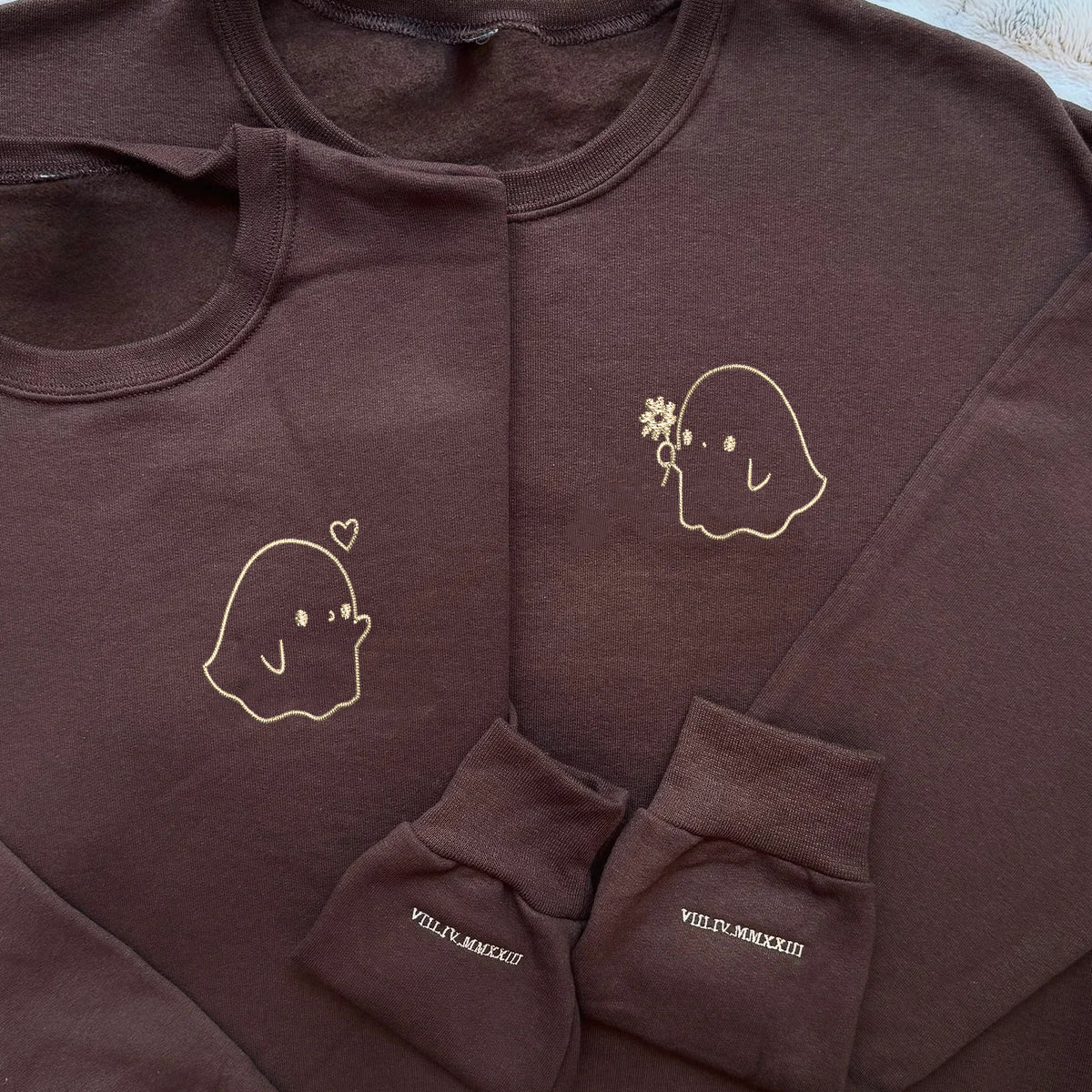 Cute Sheet Ghost Matching Hoodies for Couples - Custom Embroidered Couple Sweatshirts