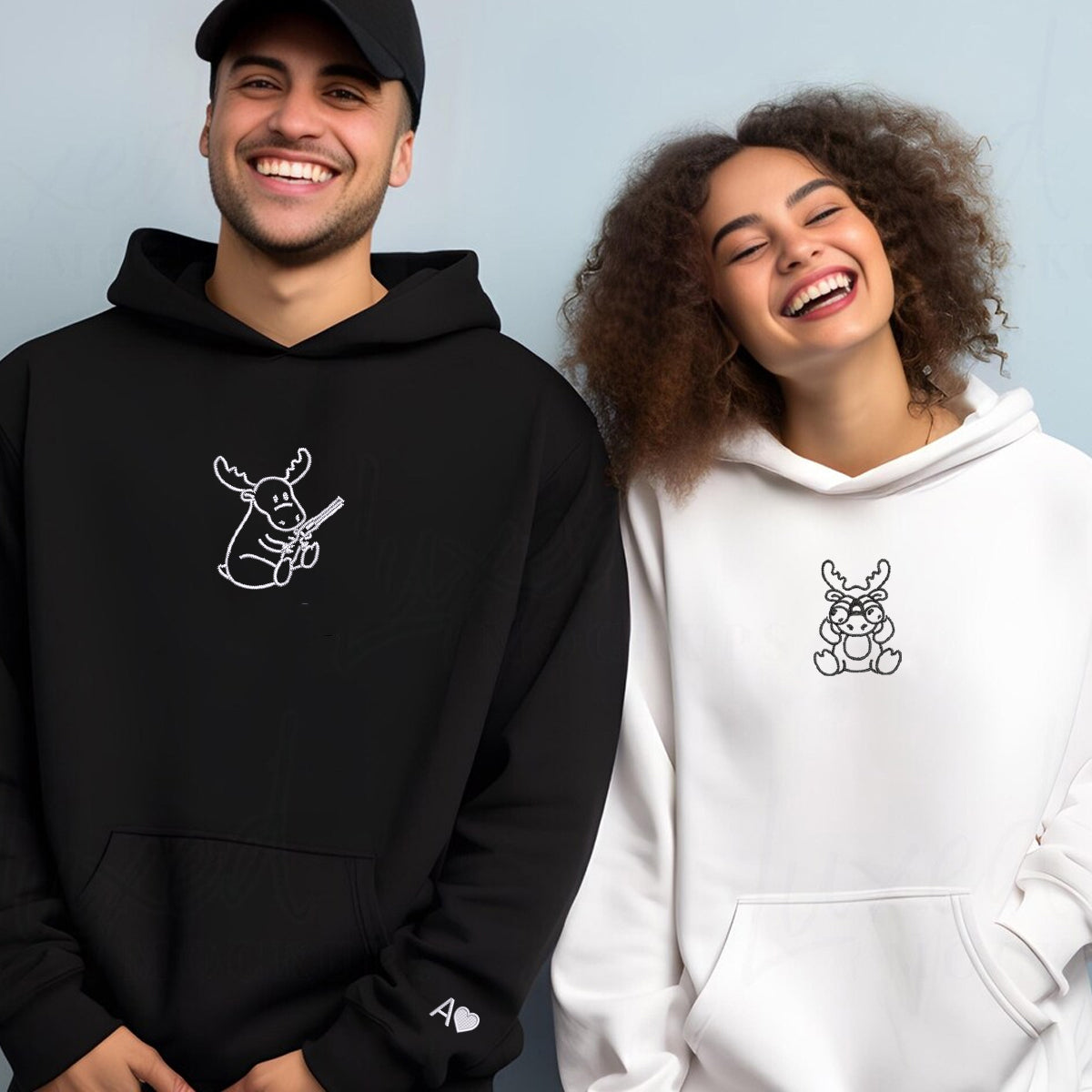 Deer Hunting Matching Hoodies for Couples - Custom Embroidered Sweatshirts