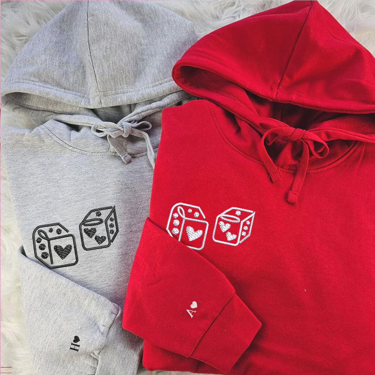 Dice Love Matching Hoodies for Couples - Custom Embroidered Couple Sweatshirts