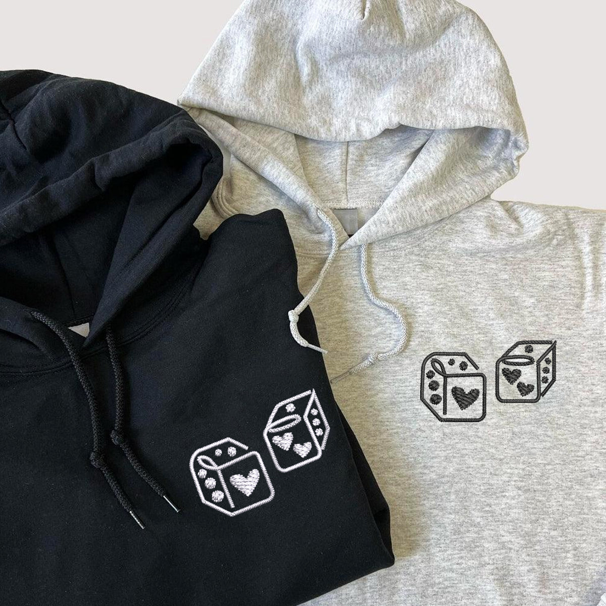 Dice Love Matching Hoodies for Couples - Custom Embroidered Couple Sweatshirts