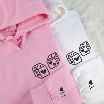 Dice Love Matching Hoodies for Couples - Custom Embroidered Couple Sweatshirts