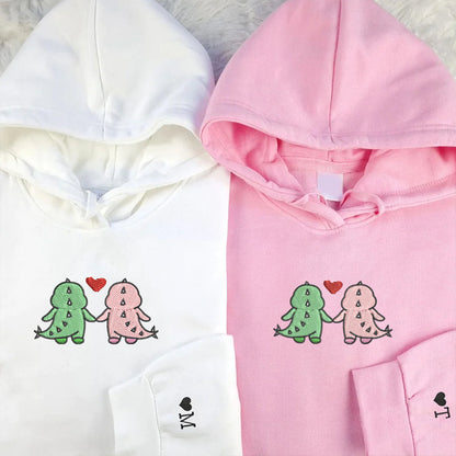 Dinosaur Couple Matching Hoodies for Couples - Custom Embroidered Sweatshirts