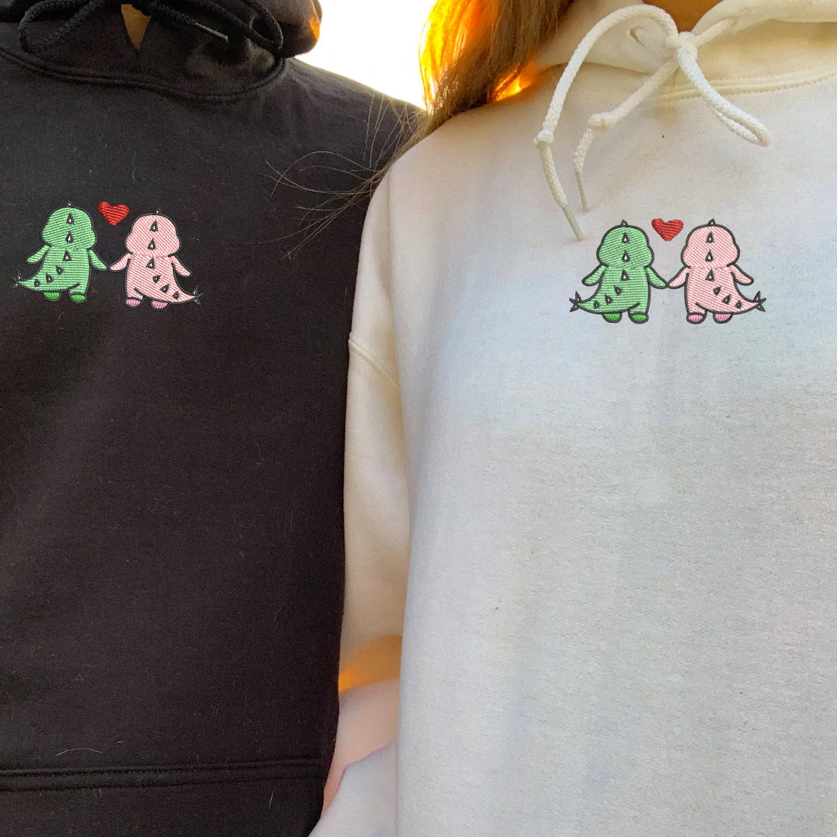 Dinosaur Couple Matching Hoodies for Couples - Custom Embroidered Sweatshirts