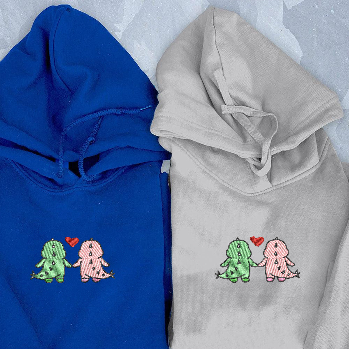 Dinosaur Couple Matching Hoodies for Couples - Custom Embroidered Sweatshirts