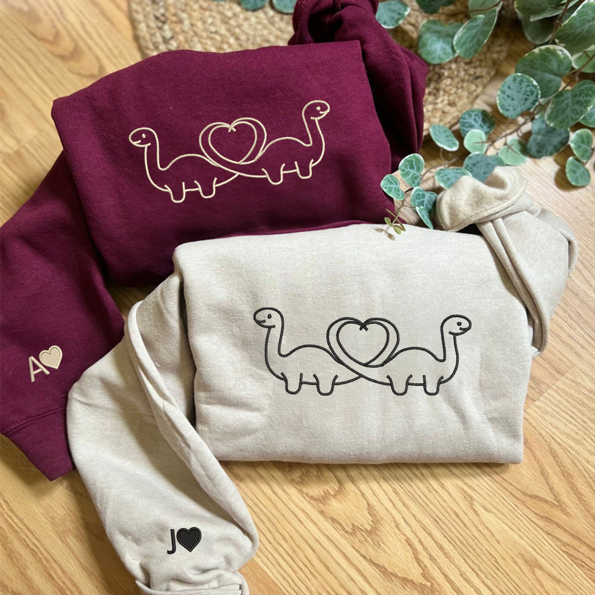 Dinosaur Matching Hoodies for Couples - Custom Embroidered Couple Sweatshirts