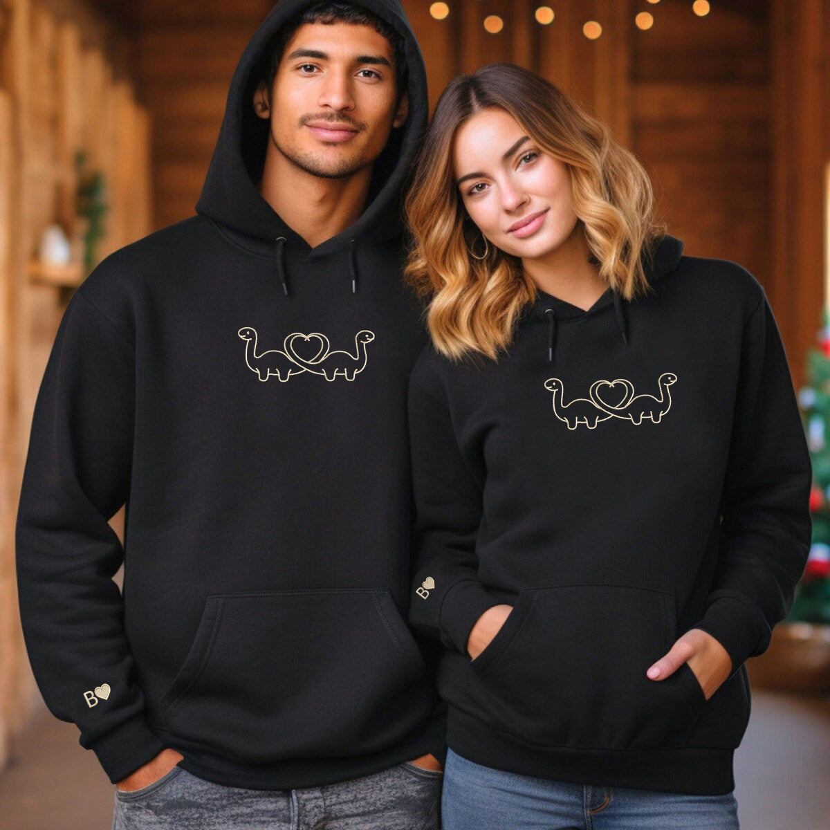 Dinosaur Matching Hoodies for Couples - Custom Embroidered Couple Sweatshirts