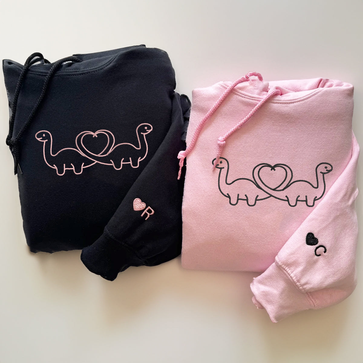 Dinosaur Matching Hoodies for Couples - Custom Embroidered Couple Sweatshirts