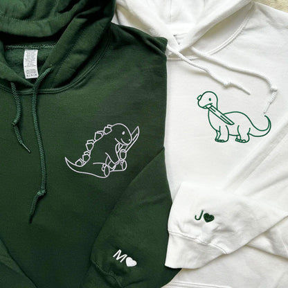 Dinosaur with Knife Matching Hoodies for Couples - Custom Embroidered Sweatshirts