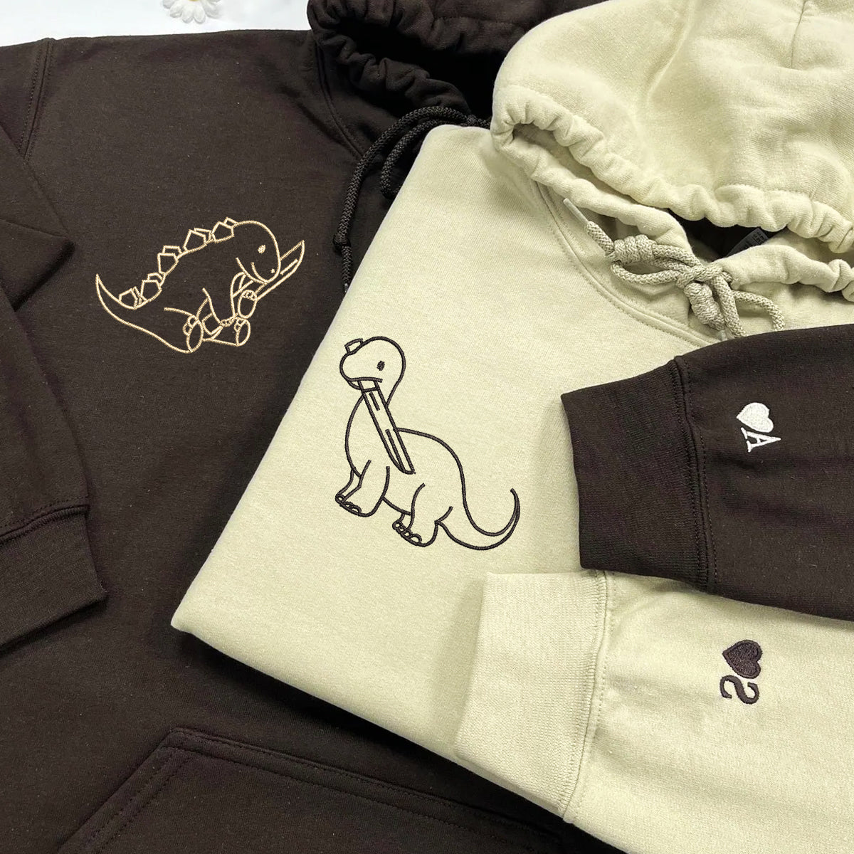 Dinosaur with Knife Matching Hoodies for Couples - Custom Embroidered Sweatshirts