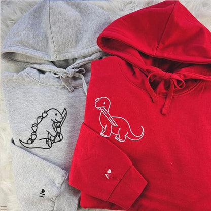 Dinosaur with Knife Matching Hoodies for Couples - Custom Embroidered Sweatshirts