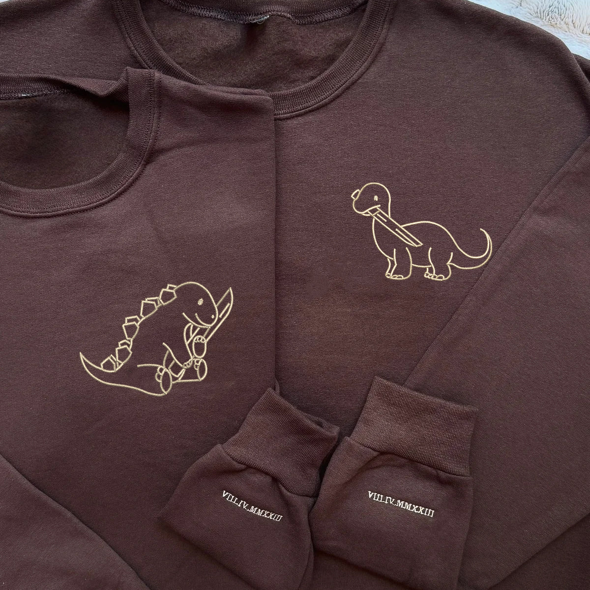 Dinosaur with Knife Matching Hoodies for Couples - Custom Embroidered Sweatshirts