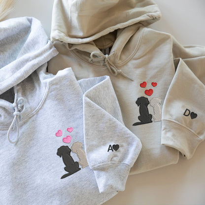 Dog Love Matching Hoodies for Couples - Custom Embroidered Sweatshirts