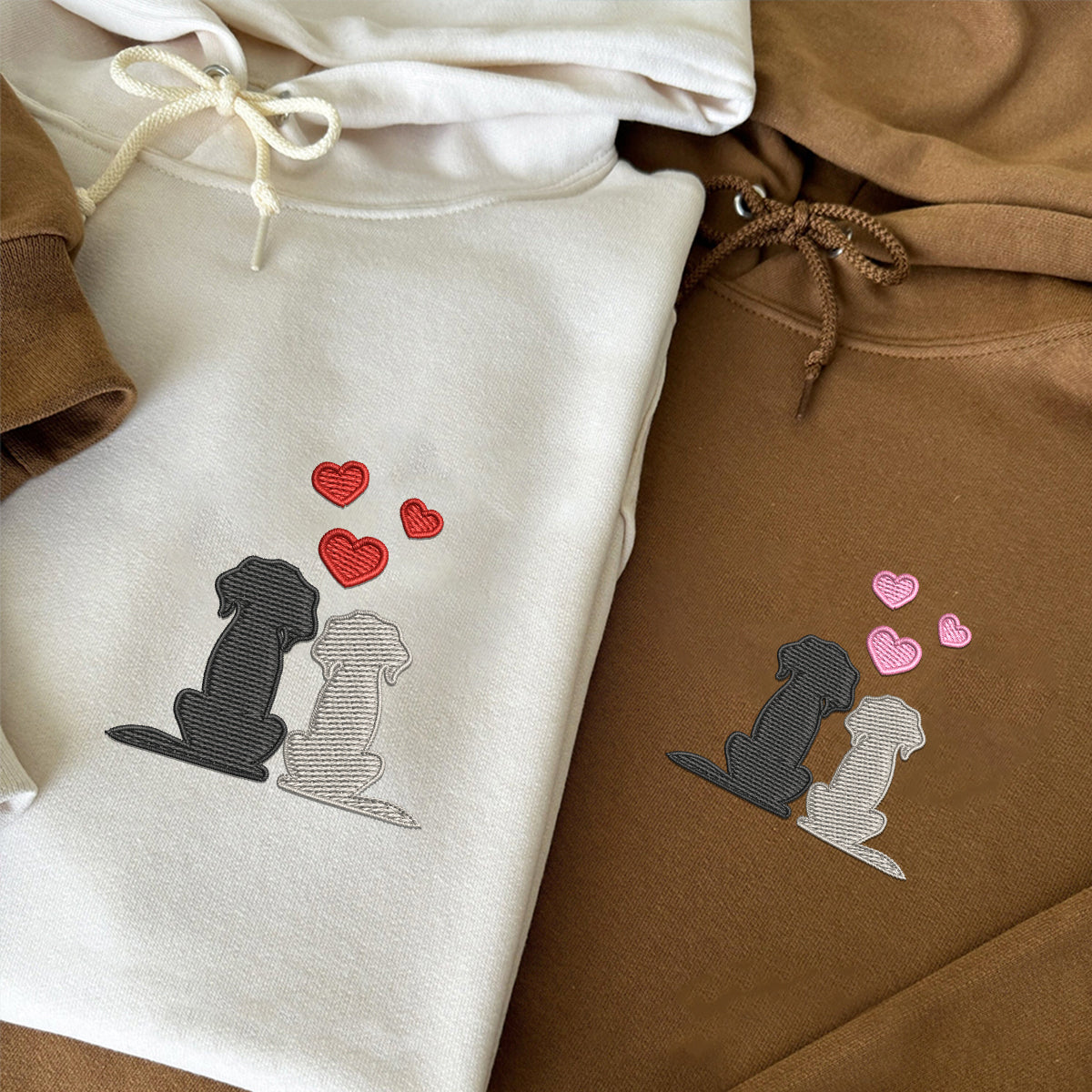 Dog Love Matching Hoodies for Couples - Custom Embroidered Sweatshirts