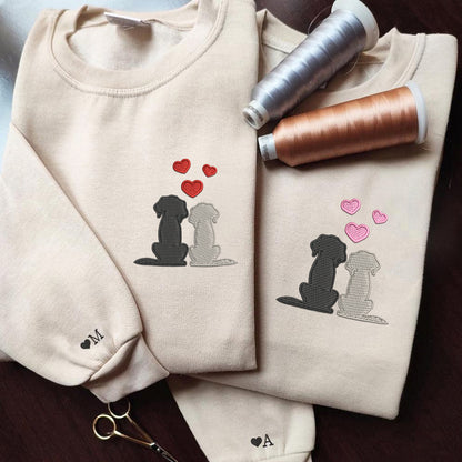 Dog Love Matching Hoodies for Couples - Custom Embroidered Sweatshirts