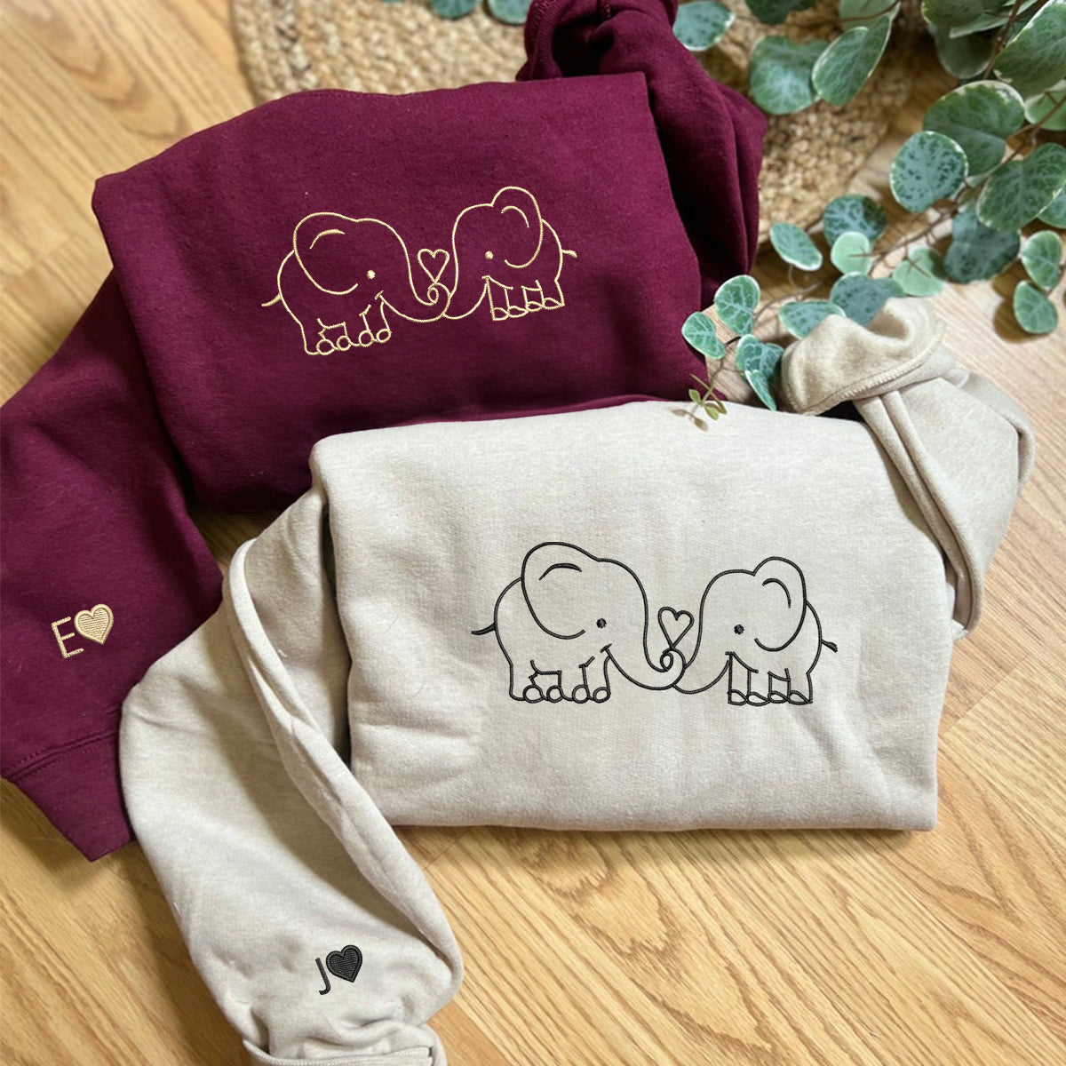 Elephant Love Matching Hoodies for Couples - Custom Embroidered Sweatshirts