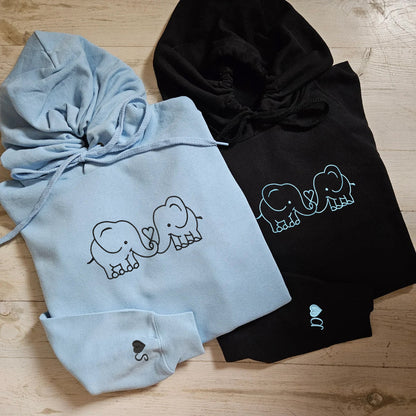 Elephant Love Matching Hoodies for Couples - Custom Embroidered Sweatshirts