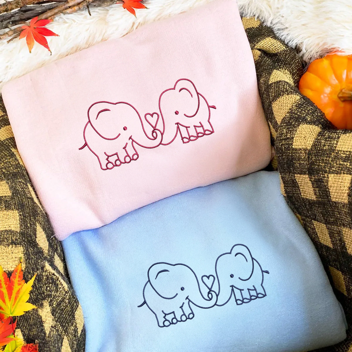 Elephant Love Matching Hoodies for Couples - Custom Embroidered Sweatshirts