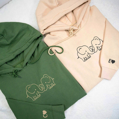 Elephant Love Matching Hoodies for Couples - Custom Embroidered Sweatshirts