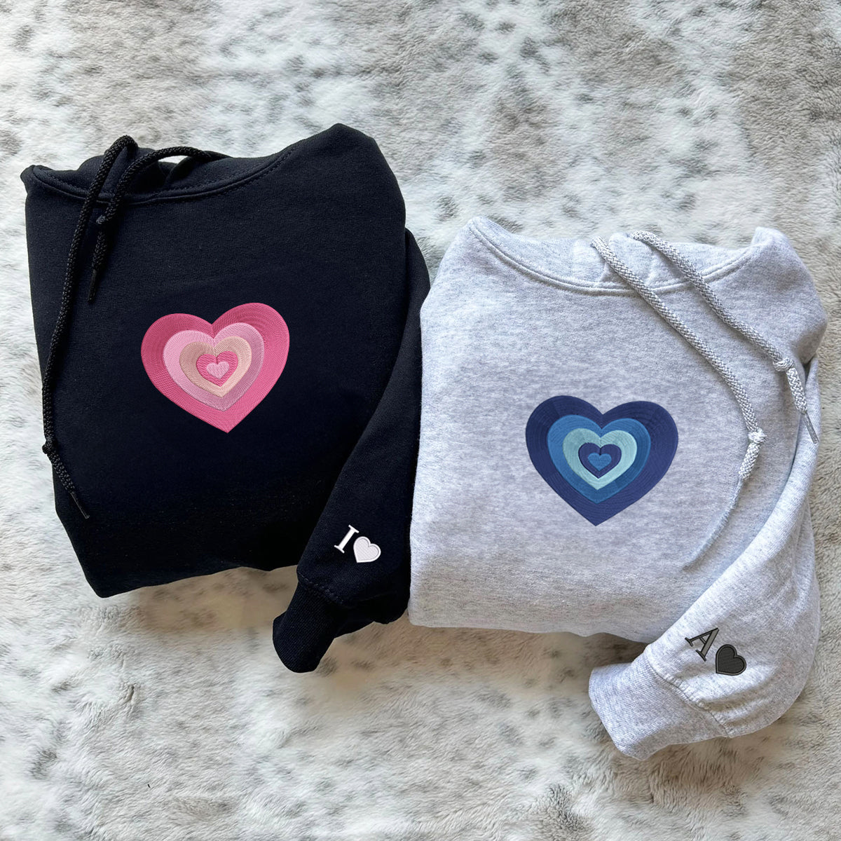 Fading Heart Matching Hoodies for Couples - Custom Embroidered Sweatshirts