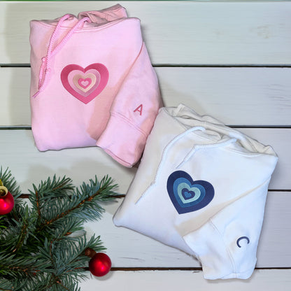 Fading Heart Matching Hoodies for Couples - Custom Embroidered Sweatshirts