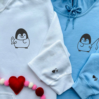 Fishing Penguin Matching Hoodies for Couples - Custom Embroidered Sweatshirts