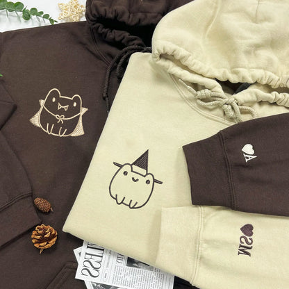 Frog Halloween Matching Hoodies for Couples - Custom Embroidered Sweatshirts