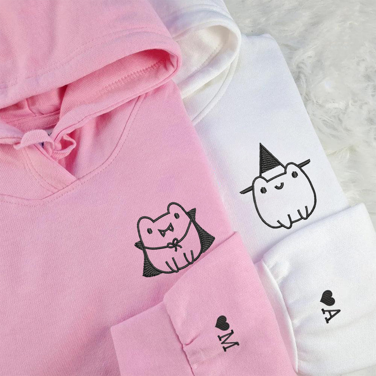 Frog Halloween Matching Hoodies for Couples - Custom Embroidered Sweatshirts