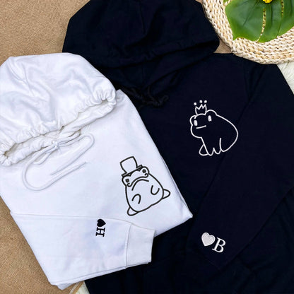 Frog King and Queen Matching Hoodies for Couples - Custom Embroidered Sweatshirts