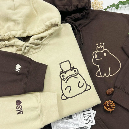 Frog King and Queen Matching Hoodies for Couples - Custom Embroidered Sweatshirts