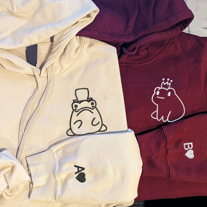 Frog King and Queen Matching Hoodies for Couples - Custom Embroidered Sweatshirts