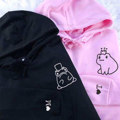 Frog King and Queen Matching Hoodies for Couples - Custom Embroidered Sweatshirts