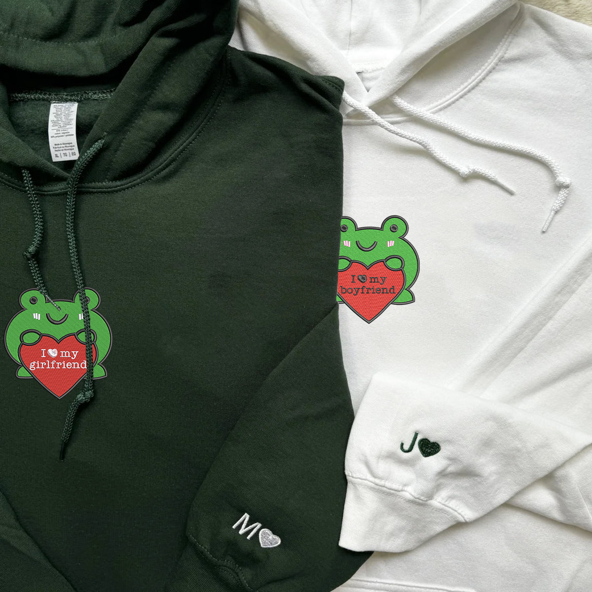 Frog Matching Hoodies for Couples - Custom Embroidered Couple Sweatshirts