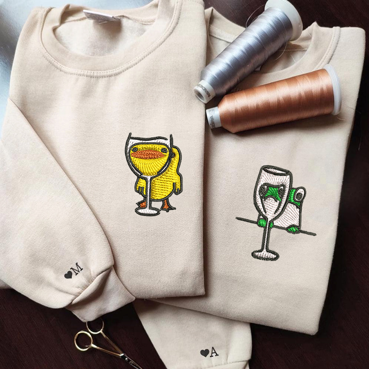 Frog and Duck Drinking Matching Hoodies for Couples - Custom Embroidered Couple Sweatshirts