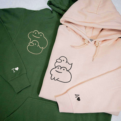 Froggy and Ducky Matching Hoodies for Couples - Custom Embroidered Sweatshirts