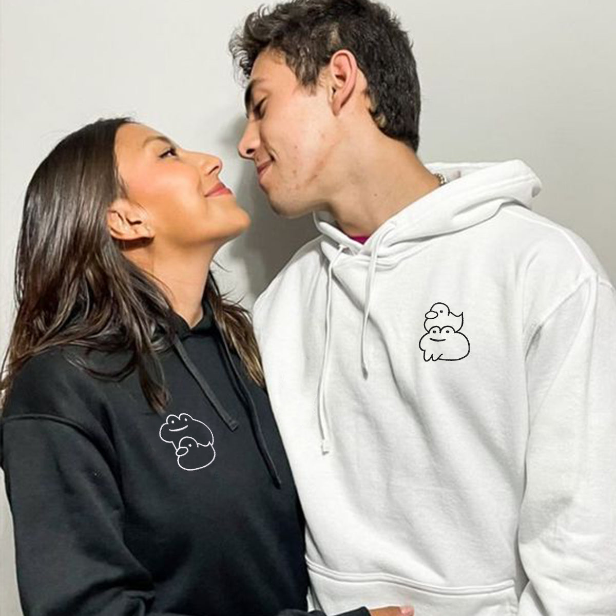 Froggy and Ducky Matching Hoodies for Couples - Custom Embroidered Sweatshirts