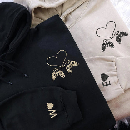 Gamer Controller Love Matching Hoodies for Couples - Custom Embroidered Sweatshirts