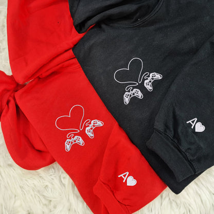 Gamer Controller Love Matching Hoodies for Couples - Custom Embroidered Sweatshirts