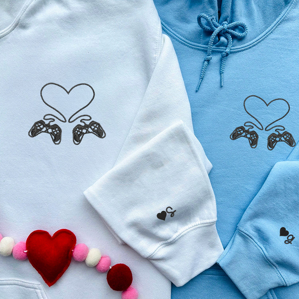 Gamer Controller Love Matching Hoodies for Couples - Custom Embroidered Sweatshirts