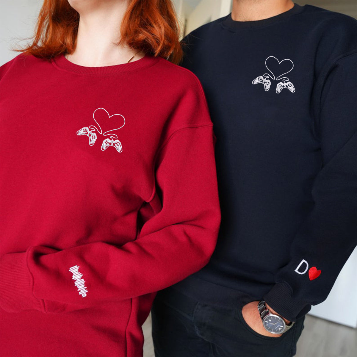 Gamer Controller Love Matching Hoodies for Couples - Custom Embroidered Sweatshirts