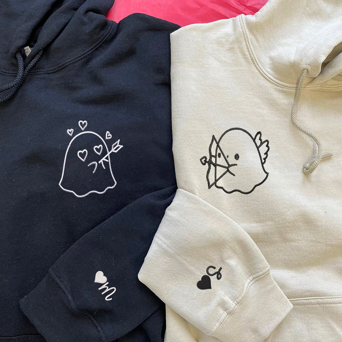 Ghost Angel Matching Hoodies for Couples - Custom Embroidered Sweatshirts