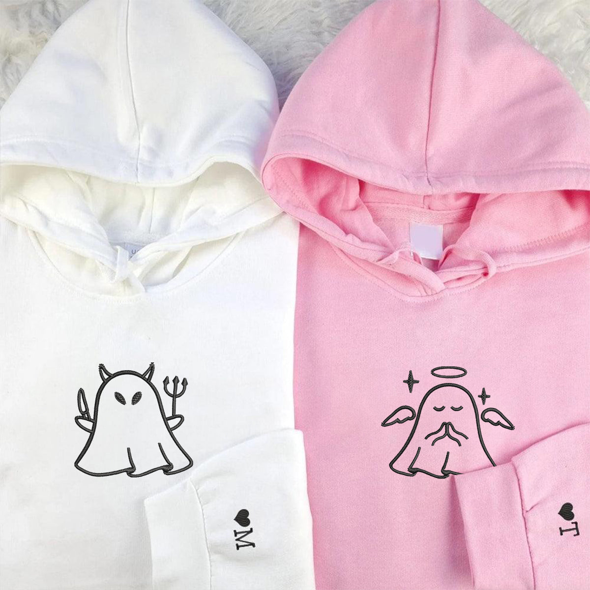 Ghost Angel and Devil Matching Hoodies for Couples - Custom Embroidered Sweatshirts