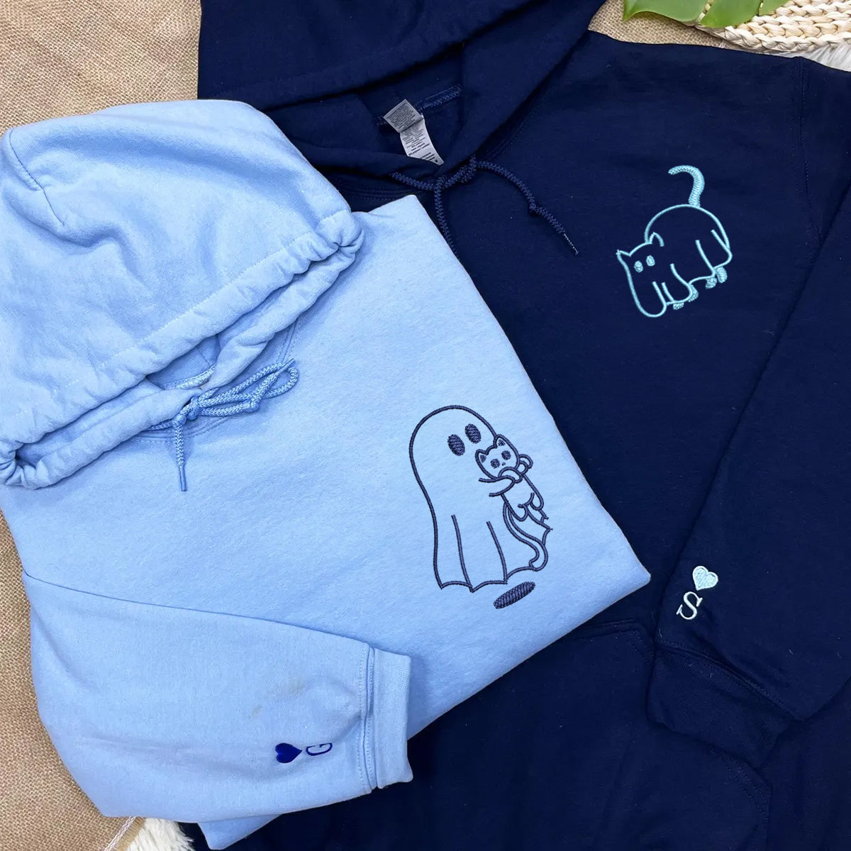 Ghost Cat Matching Hoodies for Couples - Custom Embroidered Sweatshirts