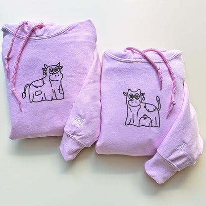 Ghost Cows Matching Hoodies for Couples - Custom Embroidered Couple Sweatshirts