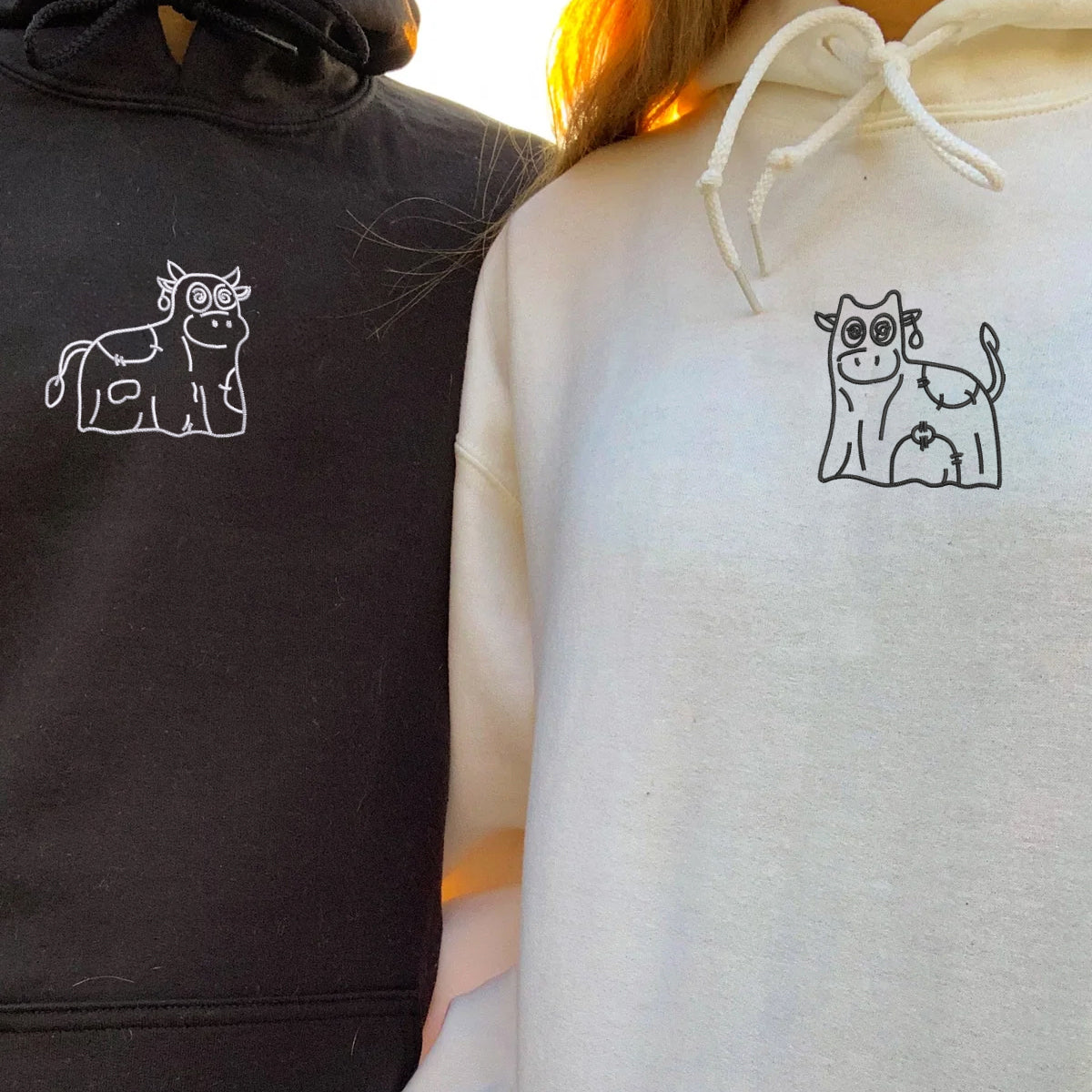 Ghost Cows Matching Hoodies for Couples - Custom Embroidered Couple Sweatshirts