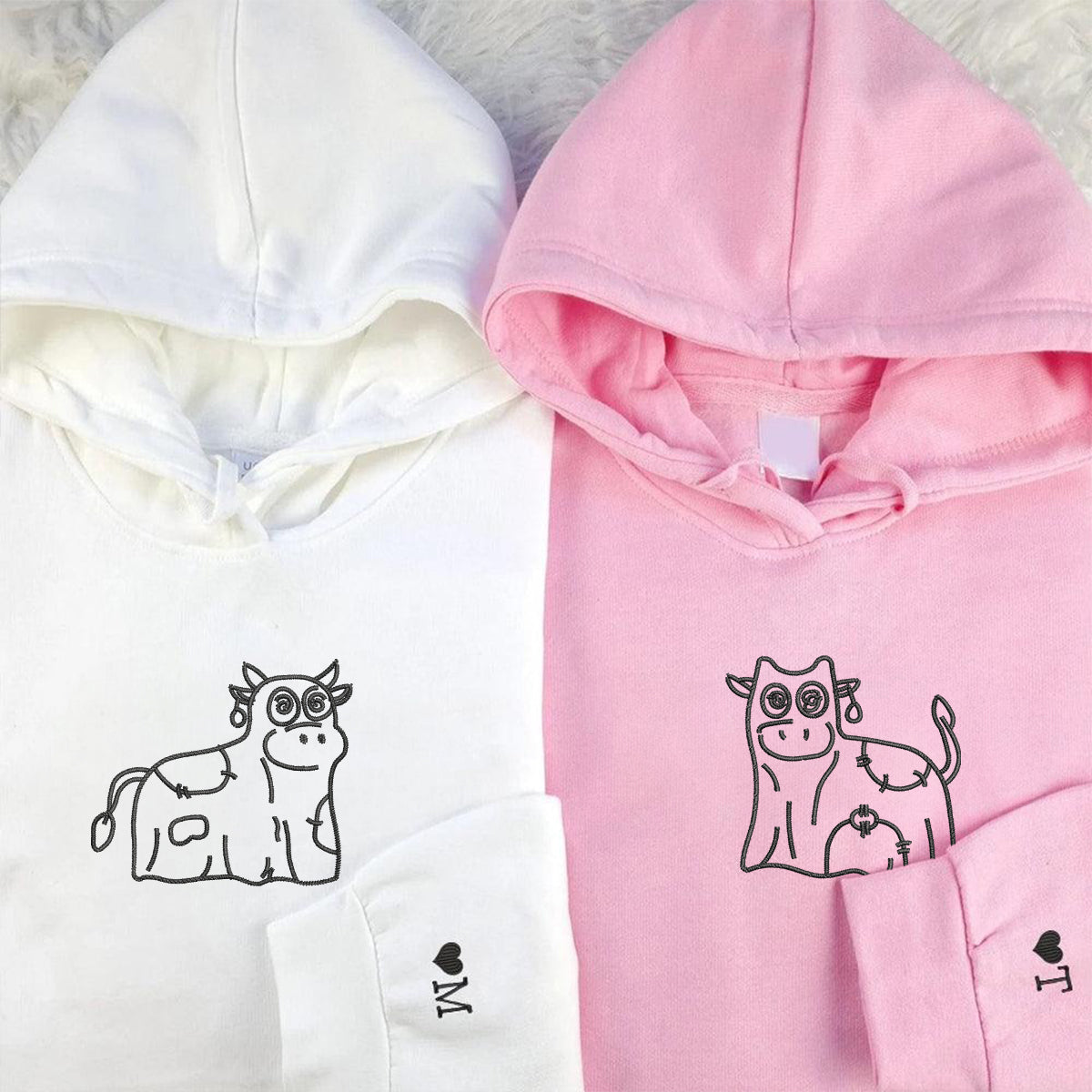 Ghost Cows Matching Hoodies for Couples - Custom Embroidered Couple Sweatshirts