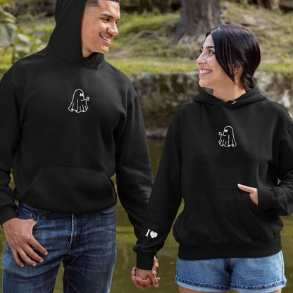 Ghost Heart Hands Matching Hoodies for Couples - Custom Embroidered Couple Sweatshirts