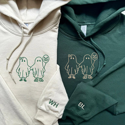 Ghost Holding Hands Matching Hoodies for Couples - Custom Embroidered Sweatshirts